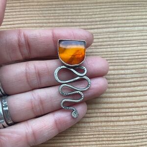 Handmade by me Sterling Silver and Vintage Amber Snake Pendant